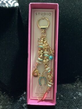 Studio Cowgirl Gold and Turquoise Multi-Charm Beaded Keychain
